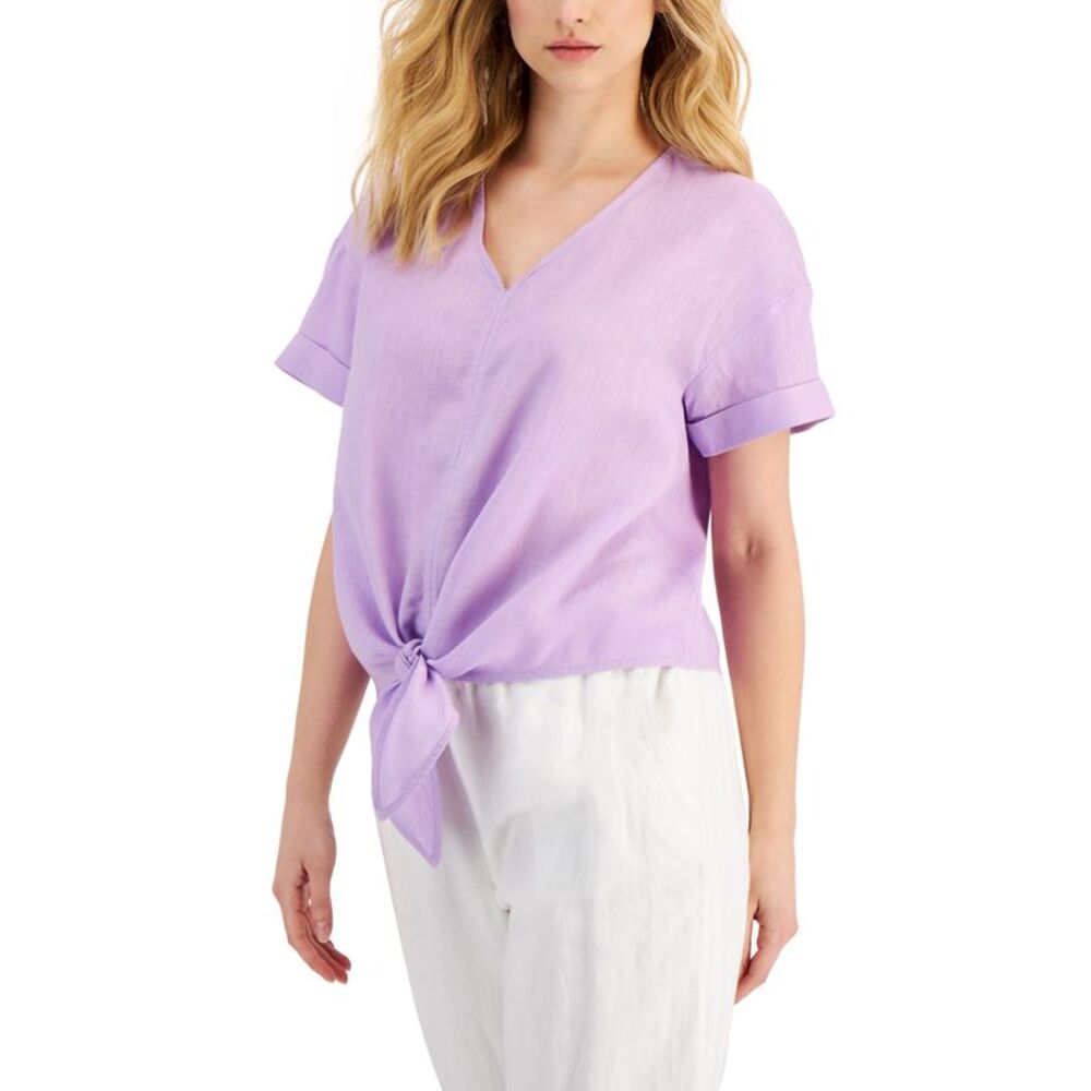 Charter Club Linen Tie-Front Top